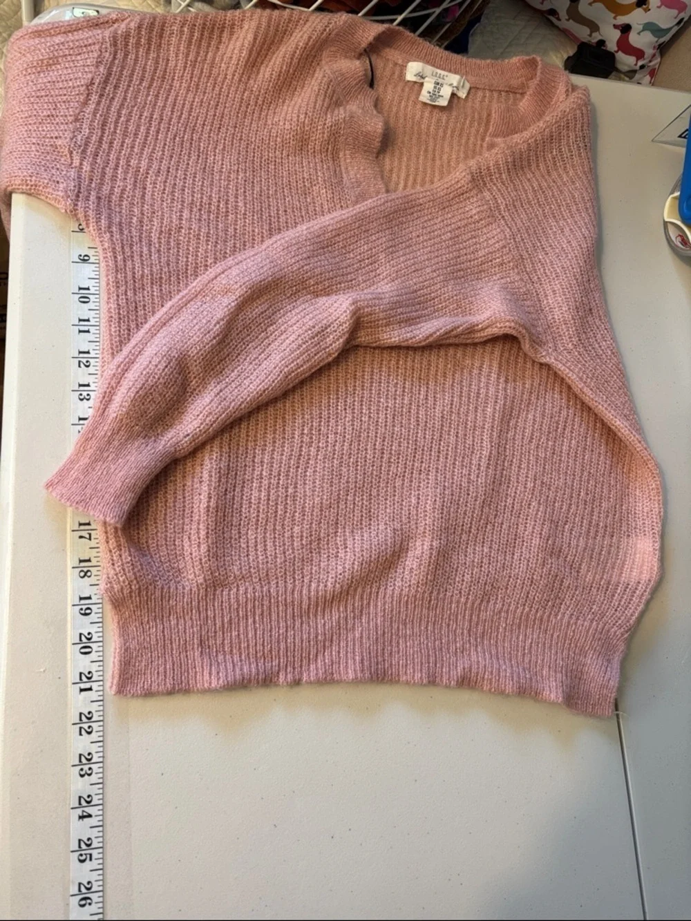 Y2K Cottagecore Pink Sweater Size XS Open Knit Long V Neck Oversized Semi Sheer
